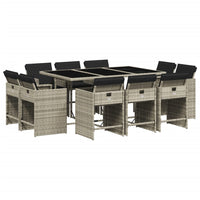 Set Pranzo Giardino 11pz con Cuscini Grigio Chiaro Polyrattan 3277978