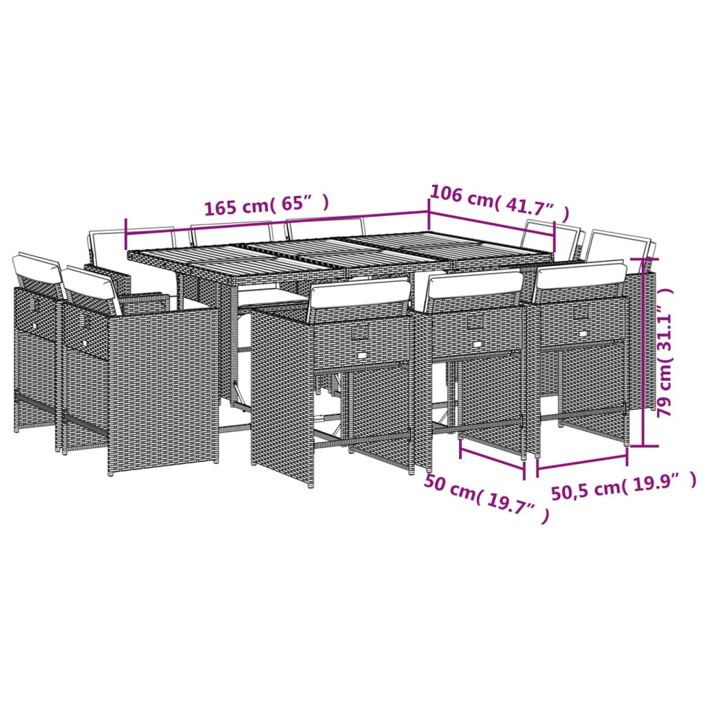 Set da Pranzo da Giardino 11 pz con Cuscini in Polyrattan Nero 3277982