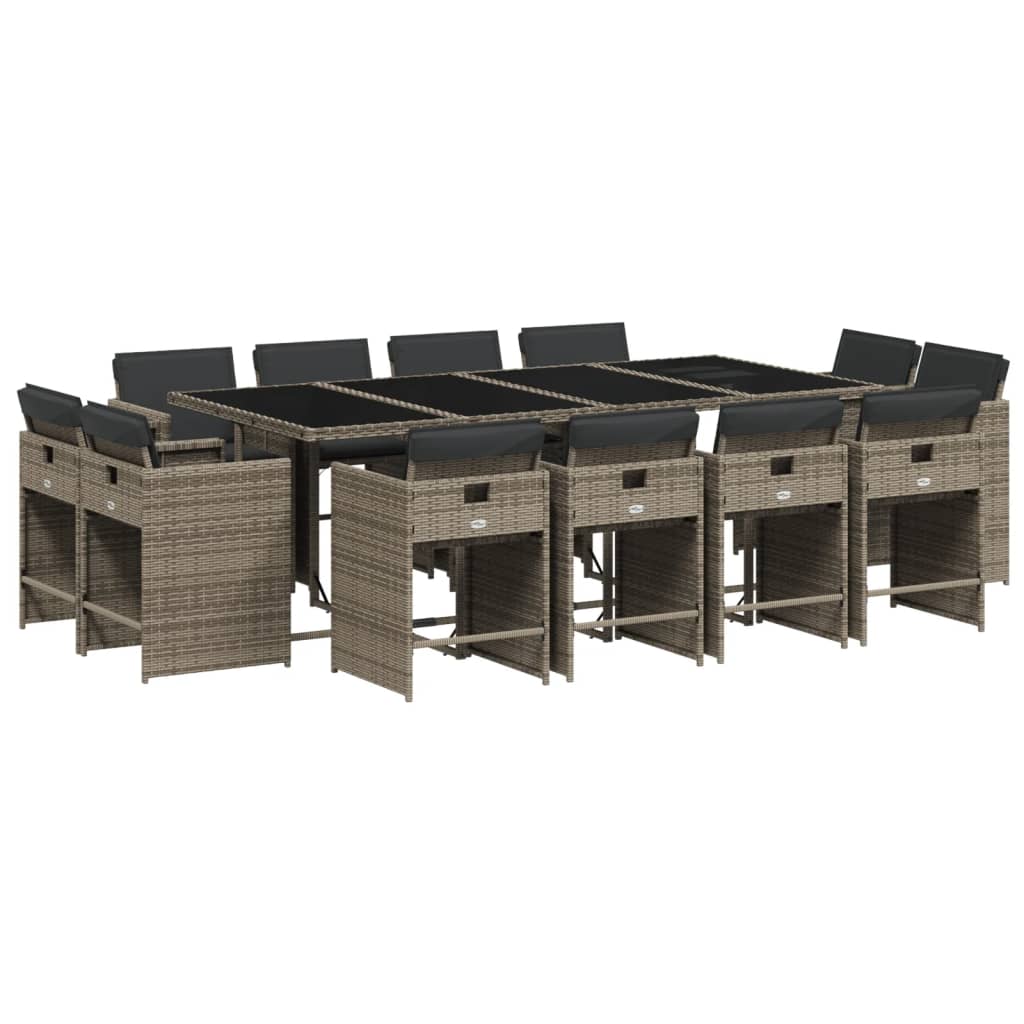 Set da Pranzo da Giardino 13pz con Cuscini Grigio in Polyrattan 3277987