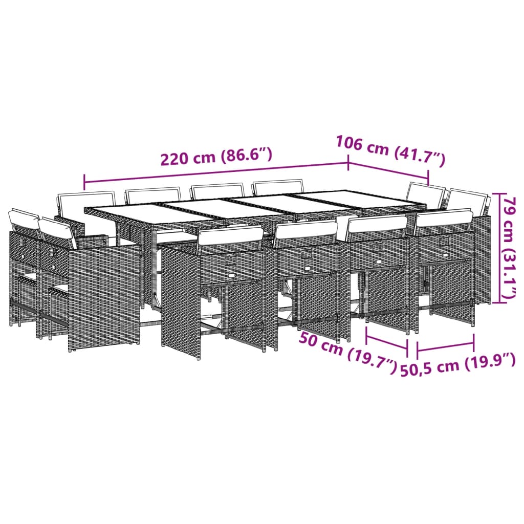 Set da Pranzo da Giardino 13pz con Cuscini Grigio in Polyrattan 3277987