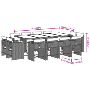 Set da Pranzo da Giardino 13pz con Cuscini Grigio in Polyrattan 3277987