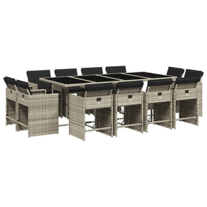 Set da Pranzo da Giardino 13pz con Cuscini Grigio in Polyrattan 3277990