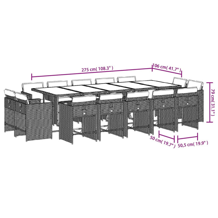 Set da Pranzo da Giardino 15 pz con Cuscini Nero in Polyrattan 3277997