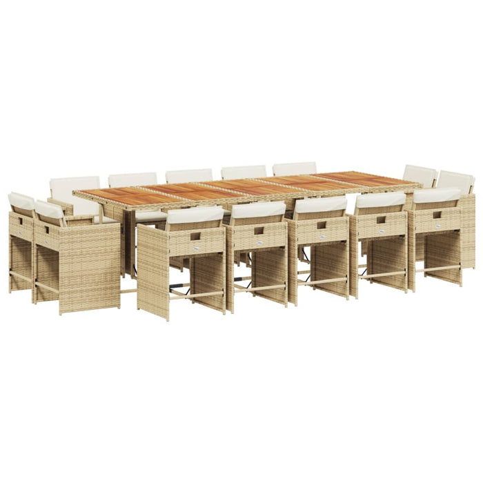 Set da Pranzo da Giardino 15 pz con Cuscini Beige in Polyrattan 3278007