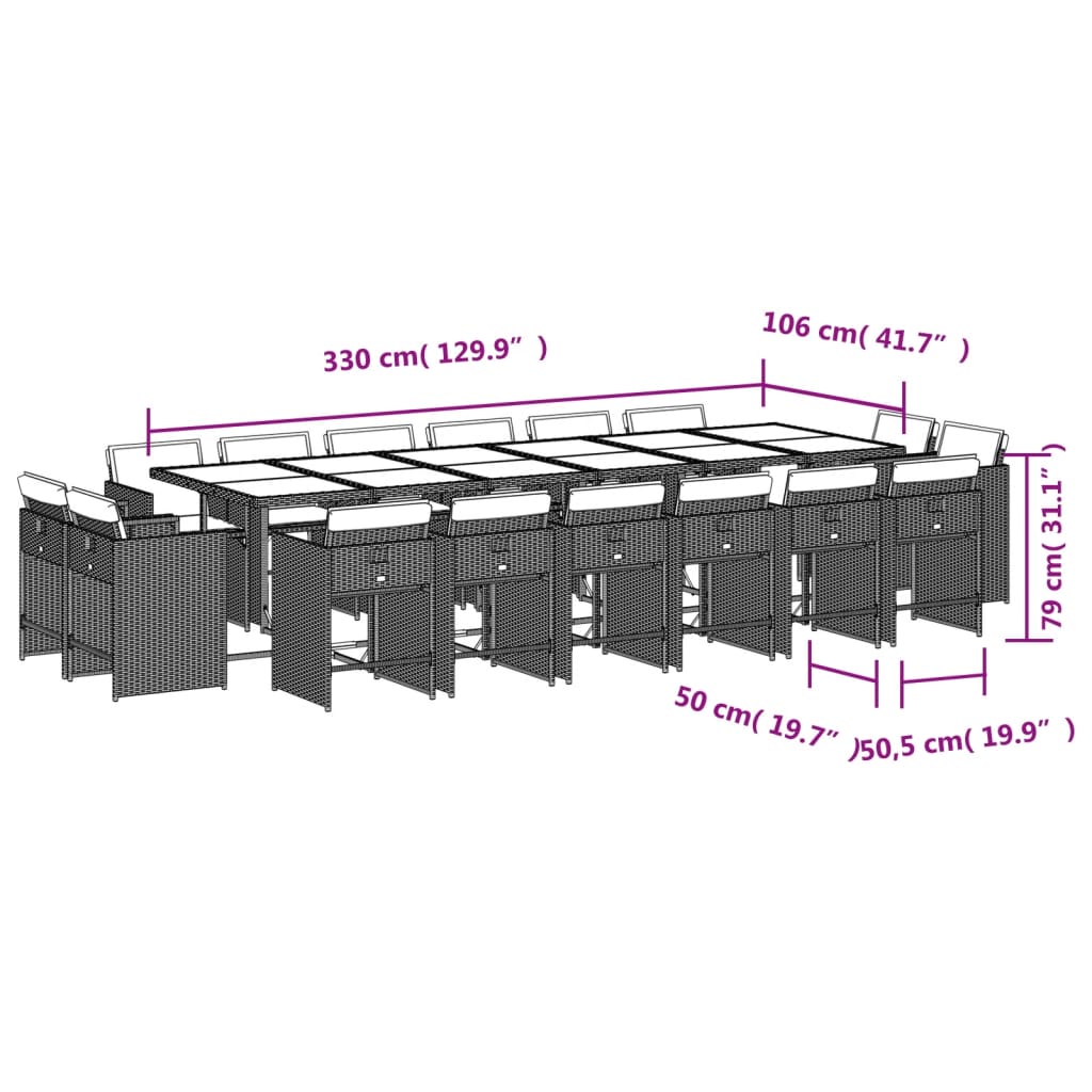 Set da Pranzo da Giardino 17 pz con Cuscini Nero in Polyrattan 3278009