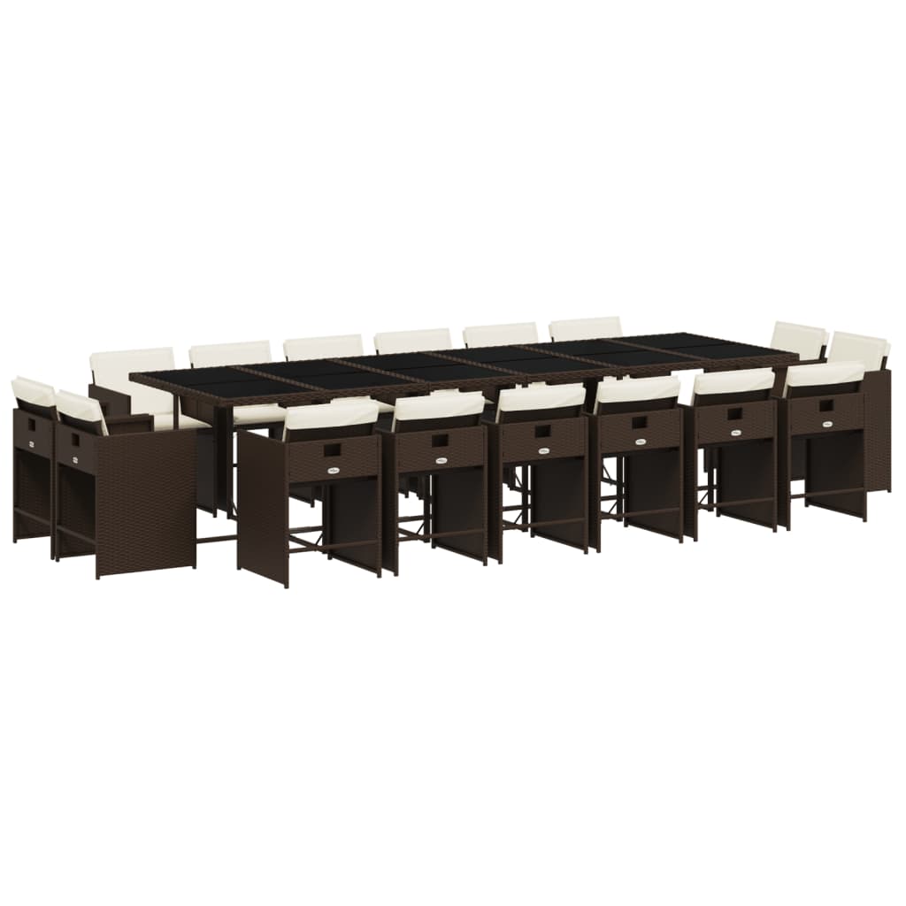 Set da Pranzo da Giardino 17 pz con Cuscini Marrone Polyrattan 3278012