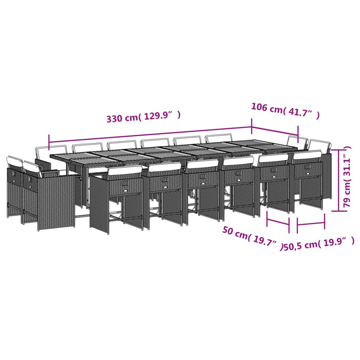 Set da Pranzo da Giardino 17 pz con Cuscini Nero in Polyrattan 3278018