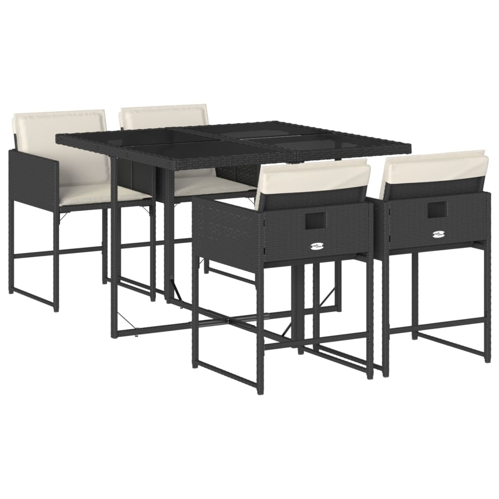 Set da Pranzo da Giardino 5 pz Nero con Cuscini in Polyrattan 3278021