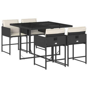 Set da Pranzo da Giardino 5 pz Nero con Cuscini in Polyrattan 3278021