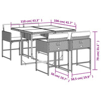 Set da Pranzo da Giardino 5 pz Nero con Cuscini in Polyrattan 3278021