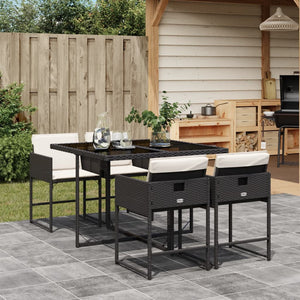 Set da Pranzo da Giardino 5 pz Nero con Cuscini in Polyrattan 3278021