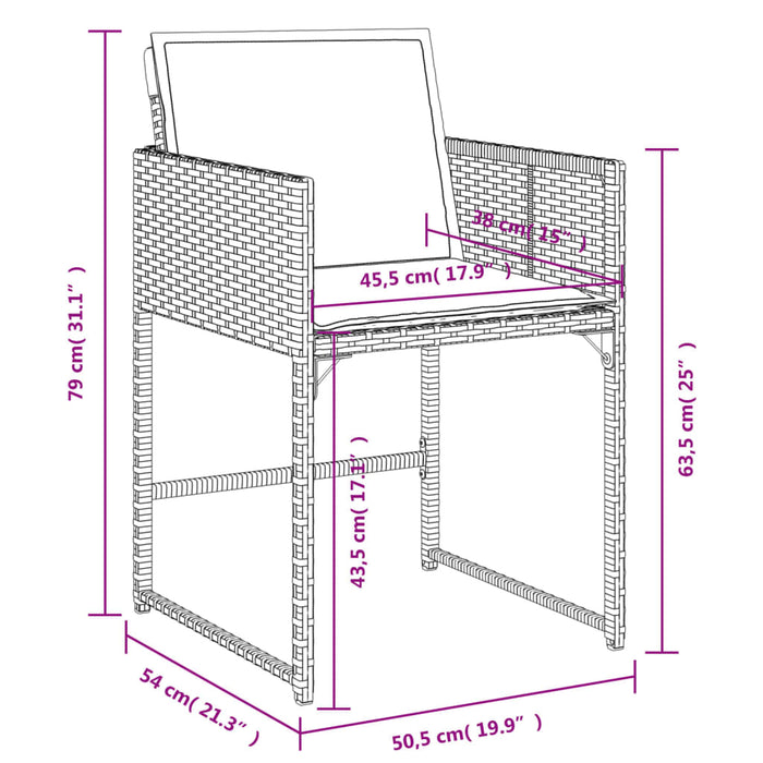 Set da Pranzo da Giardino 5 pz Nero con Cuscini in Polyrattan 3278022