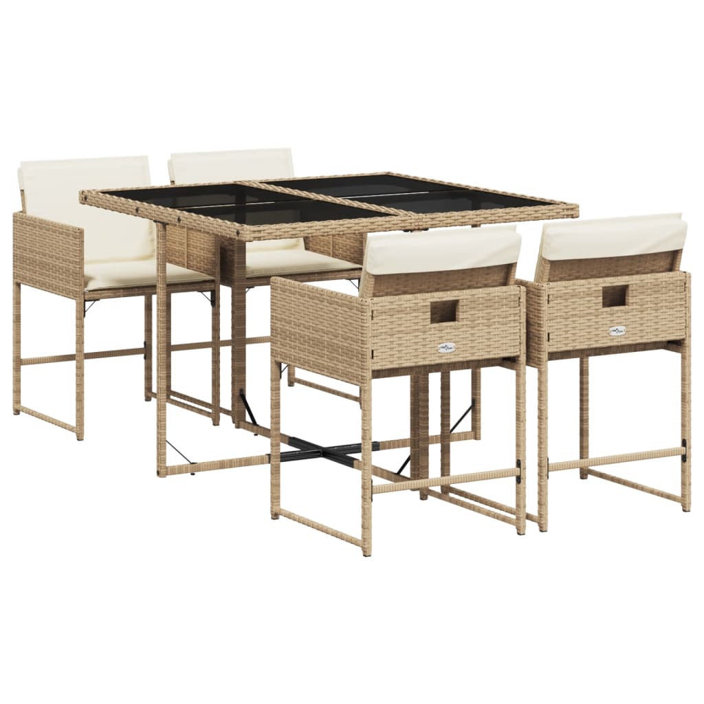 Set da Pranzo da Giardino 5 pz con Cuscini Beige in Polyrattan 3278025