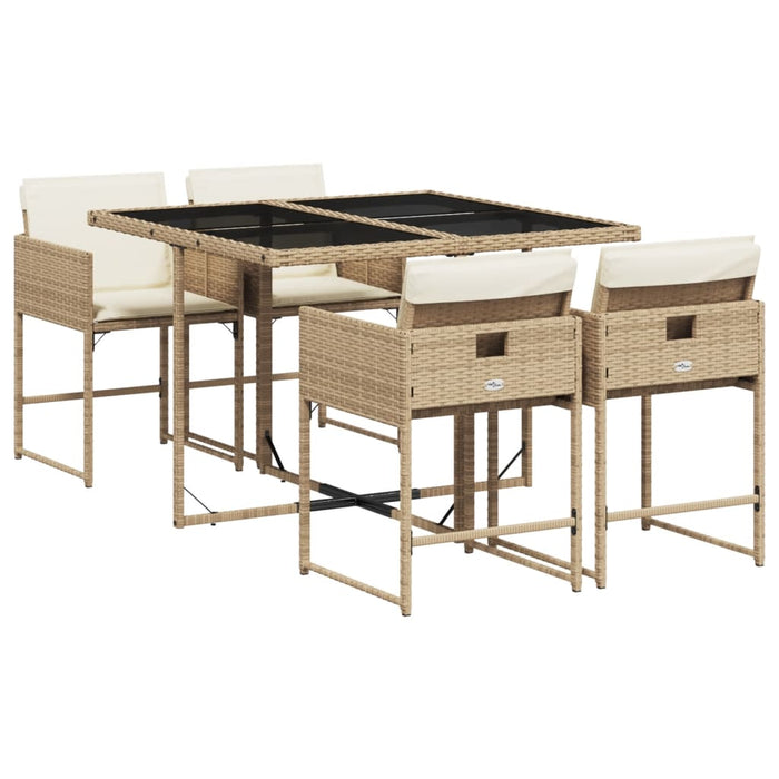 Set da Pranzo da Giardino 5 pz con Cuscini Beige in Polyrattan 3278025