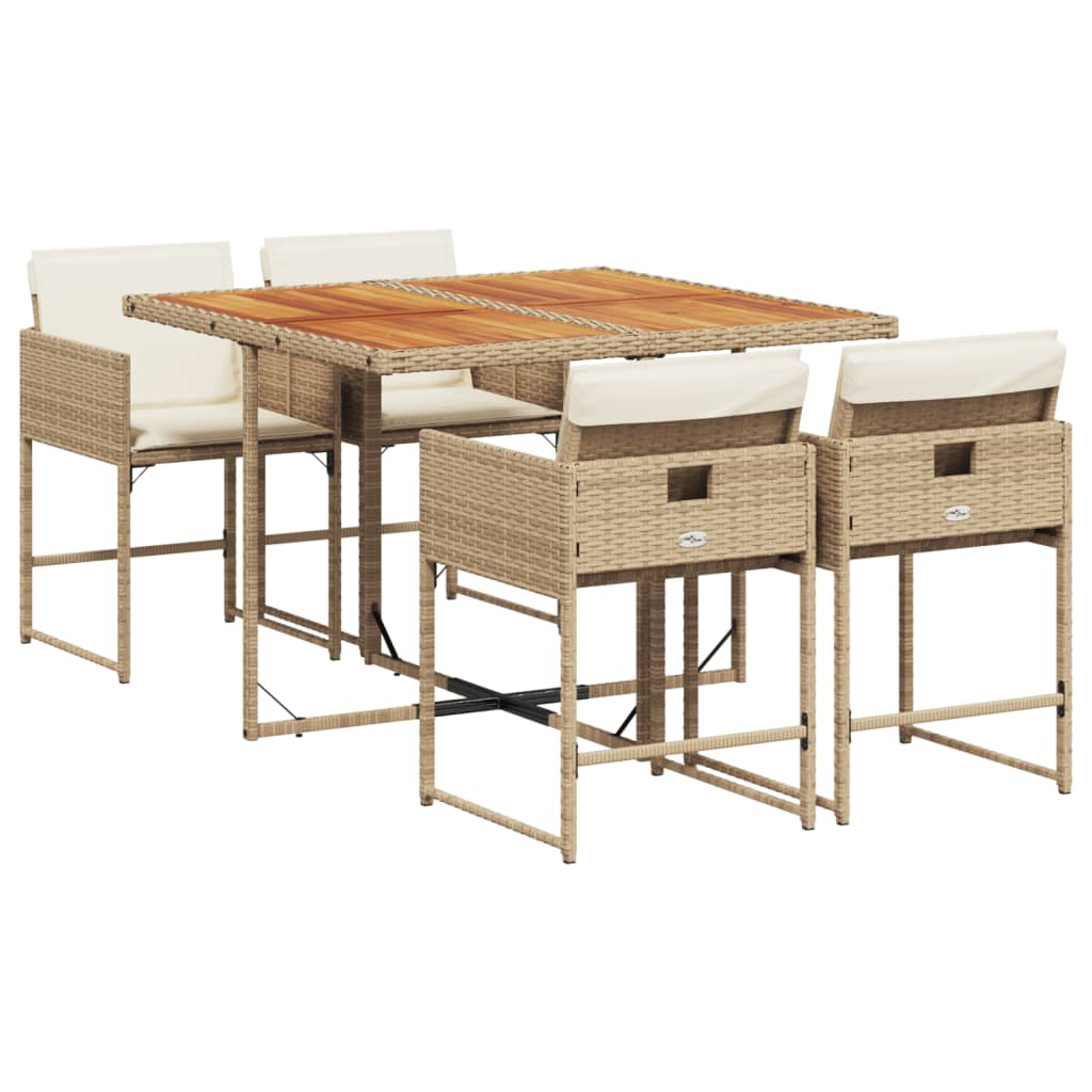 Set da Pranzo da Giardino 5 pz con Cuscini Beige in Polyrattan 3278031