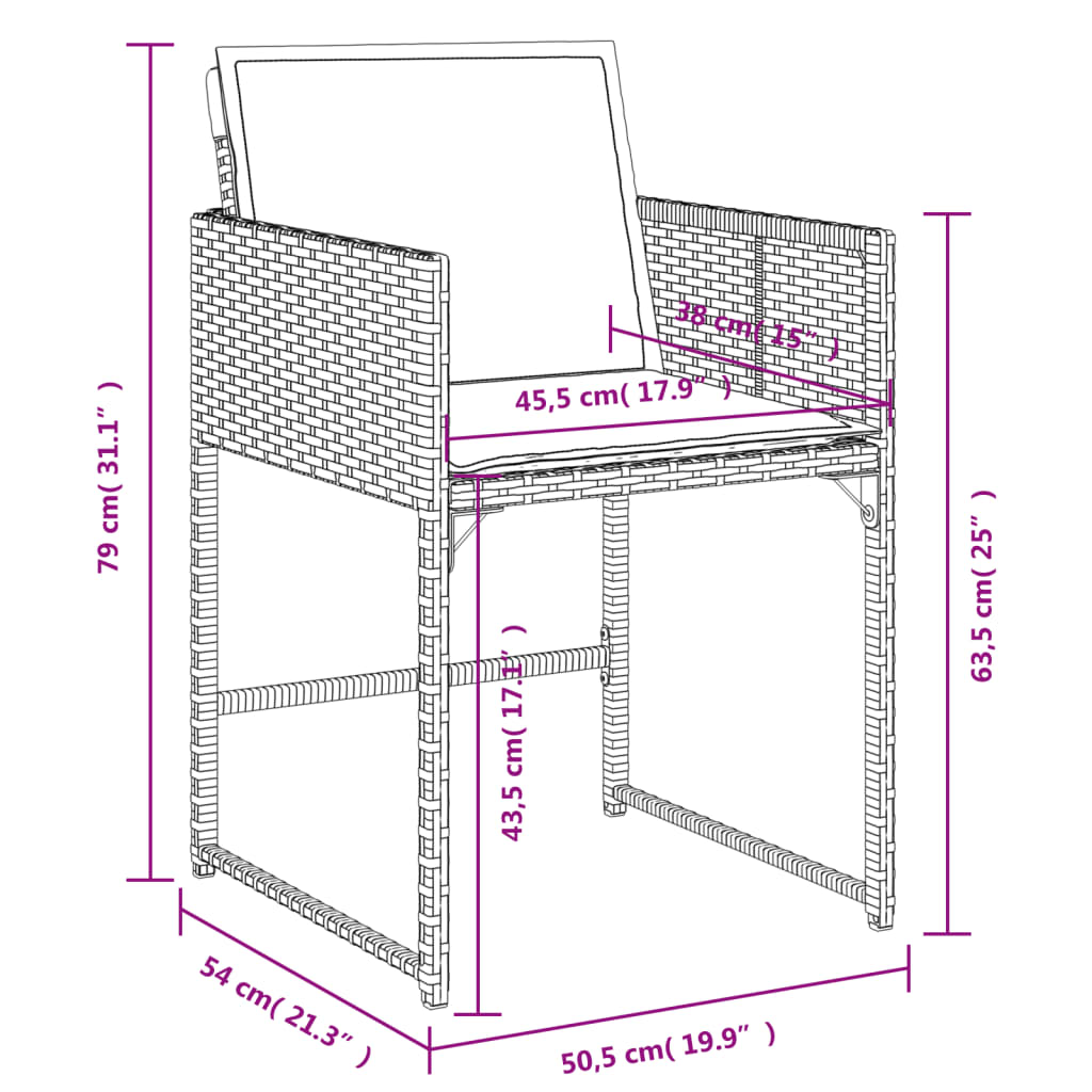 Set da Pranzo da Giardino 5 pz con Cuscini in Polyrattan Grigio 3278032