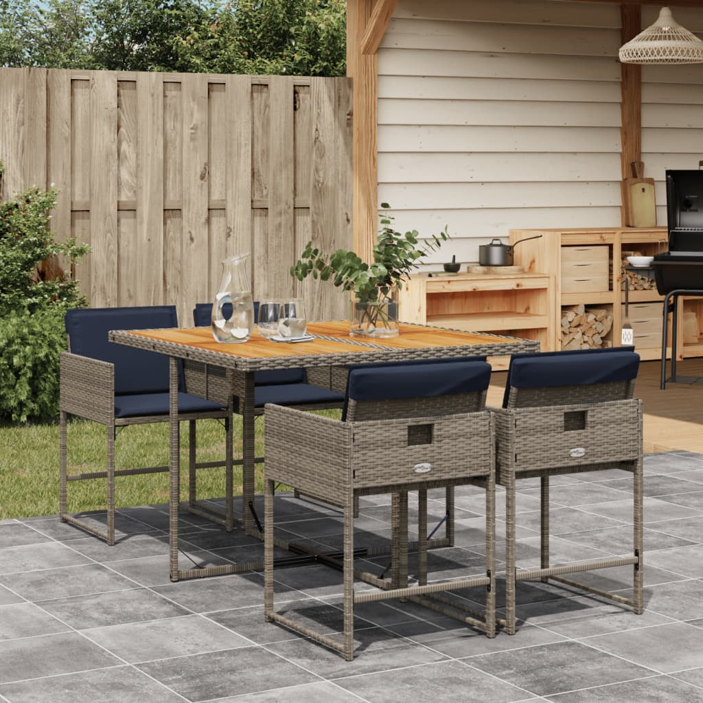 Set da Pranzo da Giardino 5 pz con Cuscini in Polyrattan Grigio 3278032