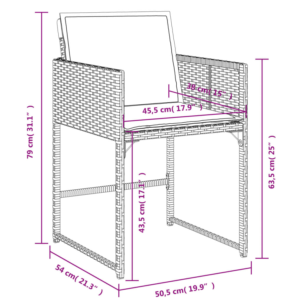 Set da Pranzo da Giardino 7 pz con Cuscini in Polyrattan Grigio 3278041