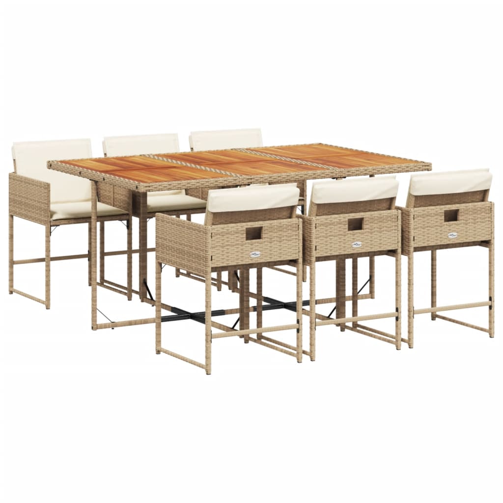 Set da Pranzo da Giardino 7 pz con Cuscini Beige in Polyrattan 3278043