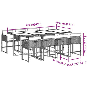 Set da Pranzo da Giardino 9 pz con Cuscini Beige in Polyrattan 3278049