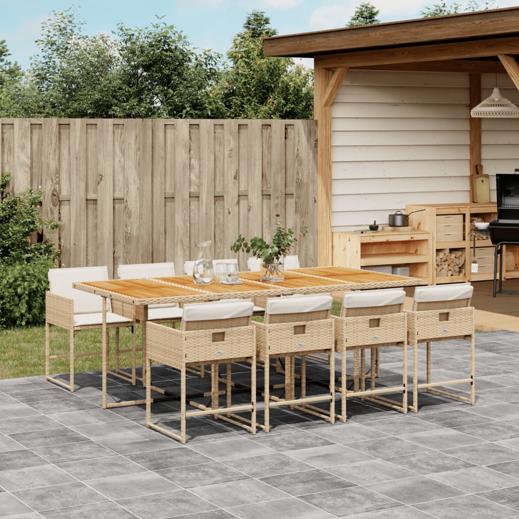 Set da Pranzo da Giardino 9 pz con Cuscini Beige in Polyrattan 3278055