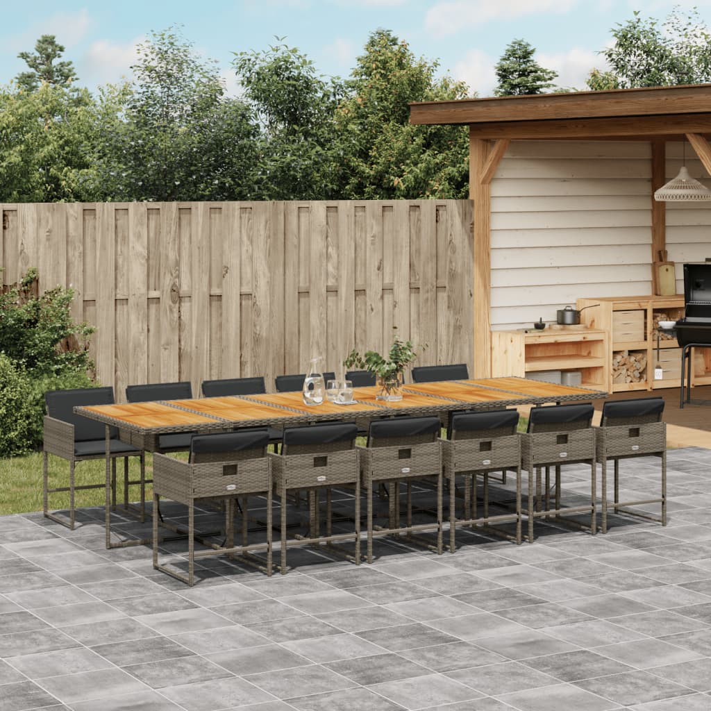 Set da Pranzo da Giardino 13pz con Cuscini Grigio in Polyrattan 3278077