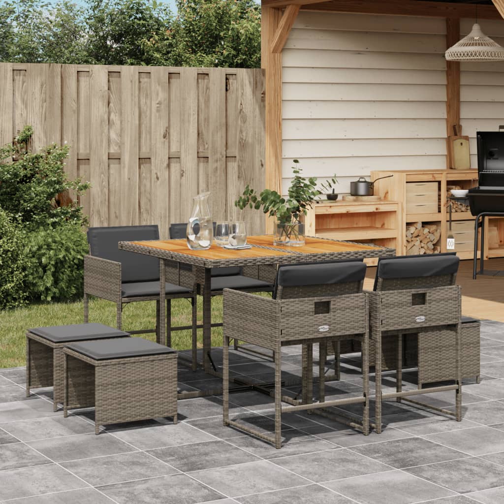 Set da Pranzo da Giardino 9 pz con Cuscini in Polyrattan Grigio 3278089