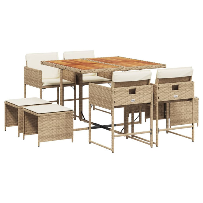 Set da Pranzo da Giardino 9 pz con Cuscini Beige in Polyrattan 3278091