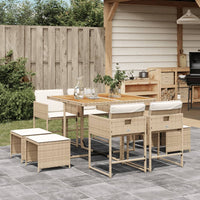 Set da Pranzo da Giardino 9 pz con Cuscini Beige in Polyrattan 3278091