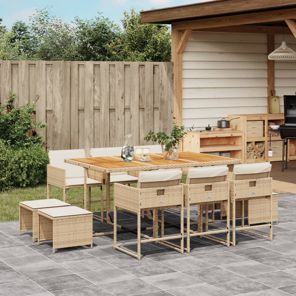 Set da Pranzo da Giardino 11 pz con Cuscini Beige in Polyrattan 3278103