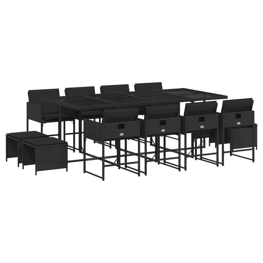 Set da Pranzo da Giardino 13pz con Cuscini Nero in Polyrattan 3278106