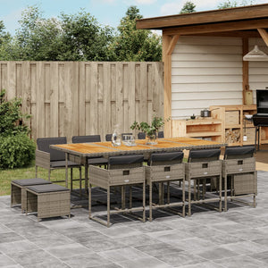 Set da Pranzo da Giardino 13pz con Cuscini Grigio in Polyrattan 3278113