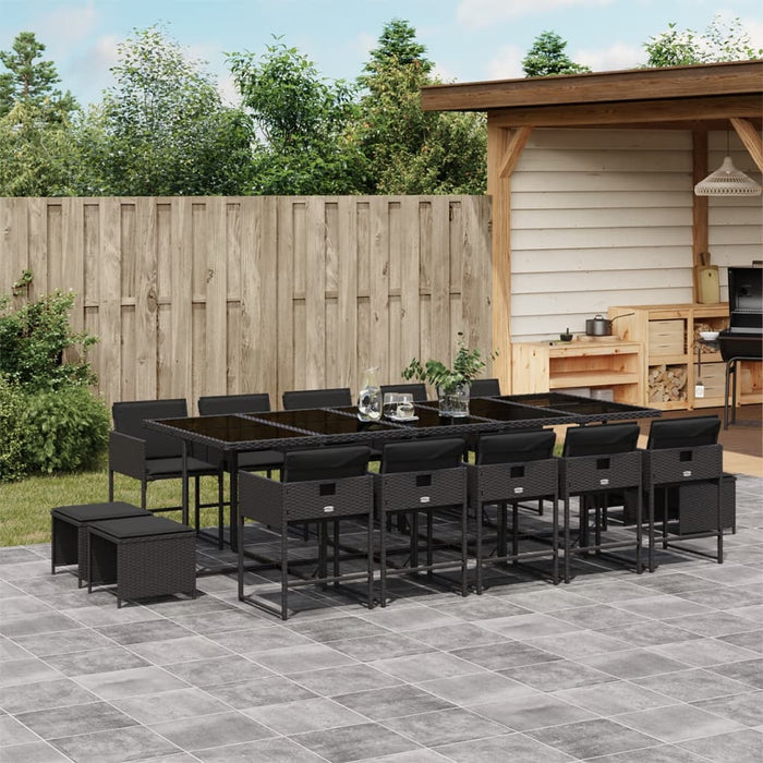 Set da Pranzo da Giardino 15 pz con Cuscini Nero in Polyrattan 3278118