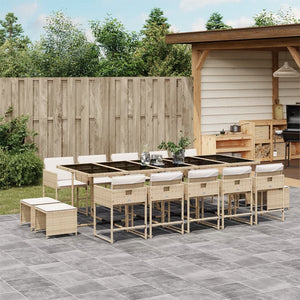 Set da Pranzo da Giardino 15 pz con Cuscini Beige in Polyrattan 3278121