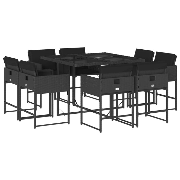 Set da Pranzo da Giardino 9 pz con Cuscini Nero in Polyrattan 3278142