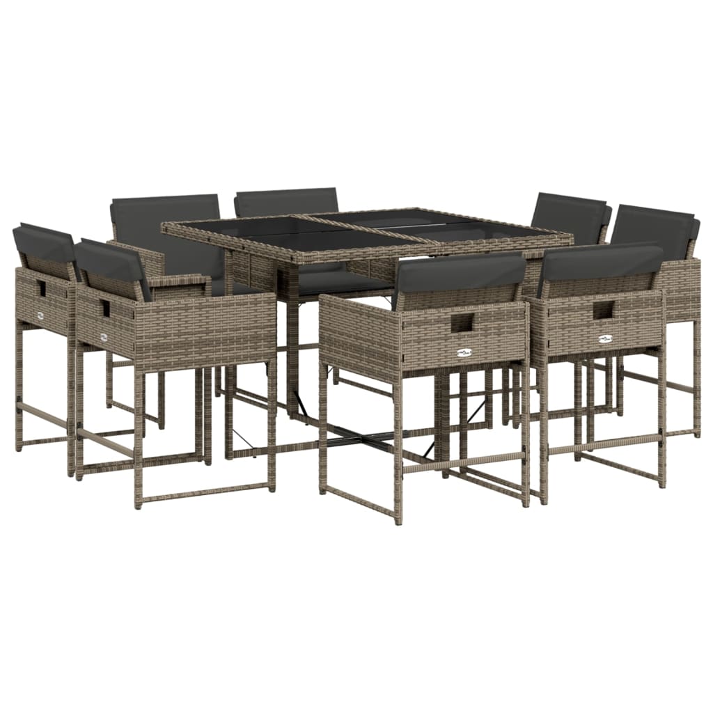 Set da Pranzo da Giardino 9 pz con Cuscini in Polyrattan Grigio 3278143