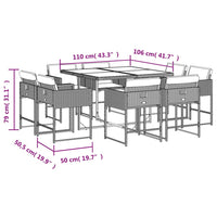 Set da Pranzo da Giardino 9 pz con Cuscini in Polyrattan Grigio 3278143