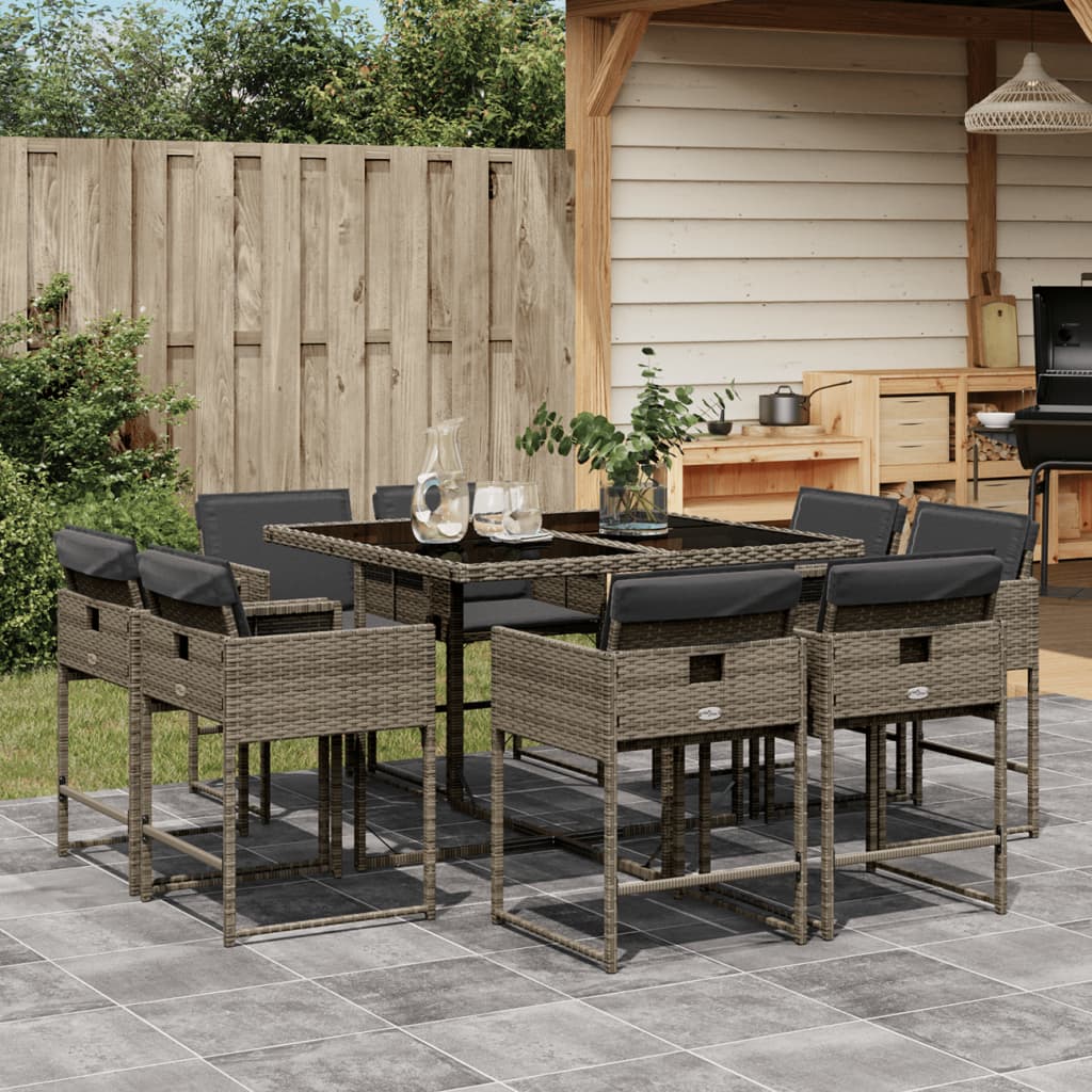 Set da Pranzo da Giardino 9 pz con Cuscini in Polyrattan Grigio 3278143