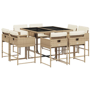 Set da Pranzo da Giardino 9 pz con Cuscini Beige in Polyrattan 3278145