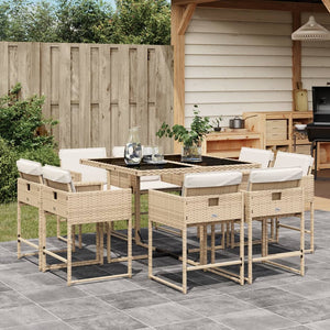 Set da Pranzo da Giardino 9 pz con Cuscini Beige in Polyrattan 3278145