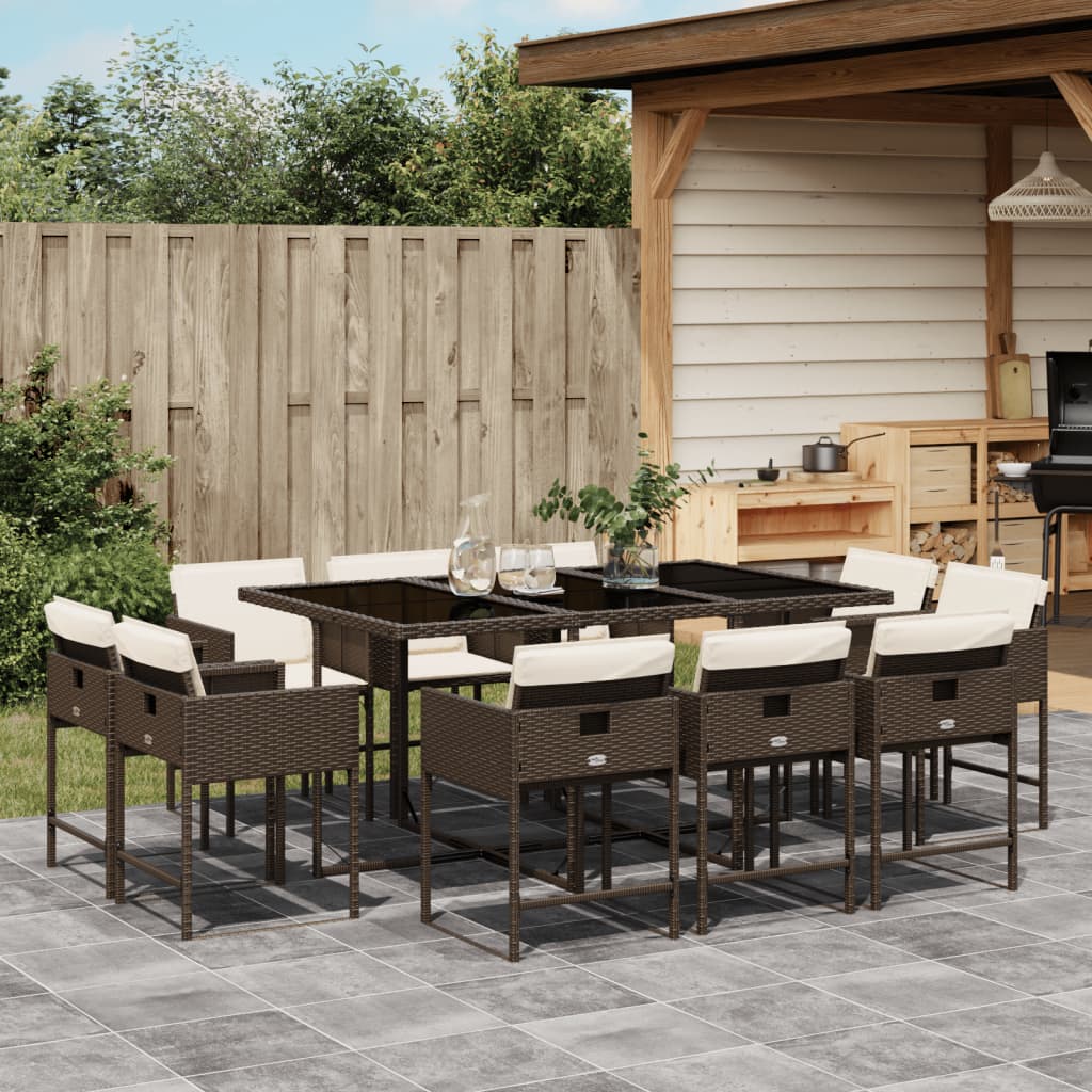 Set da Pranzo da Giardino 11 pz con Cuscini Polyrattan Marrone 3278156