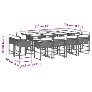 Set da Pranzo da Giardino 13pz con Cuscini Nero in Polyrattan 3278165