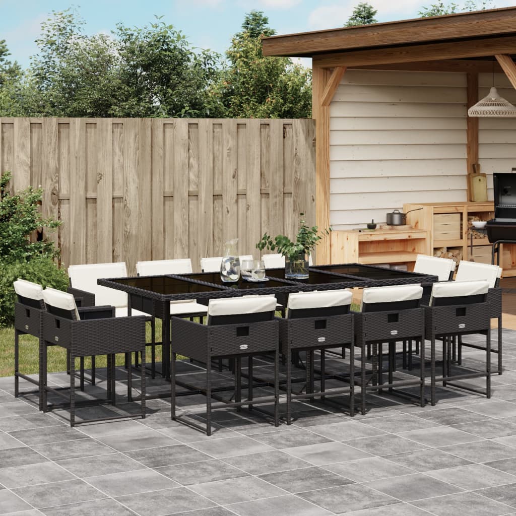 Set da Pranzo da Giardino 13pz con Cuscini Nero in Polyrattan 3278165