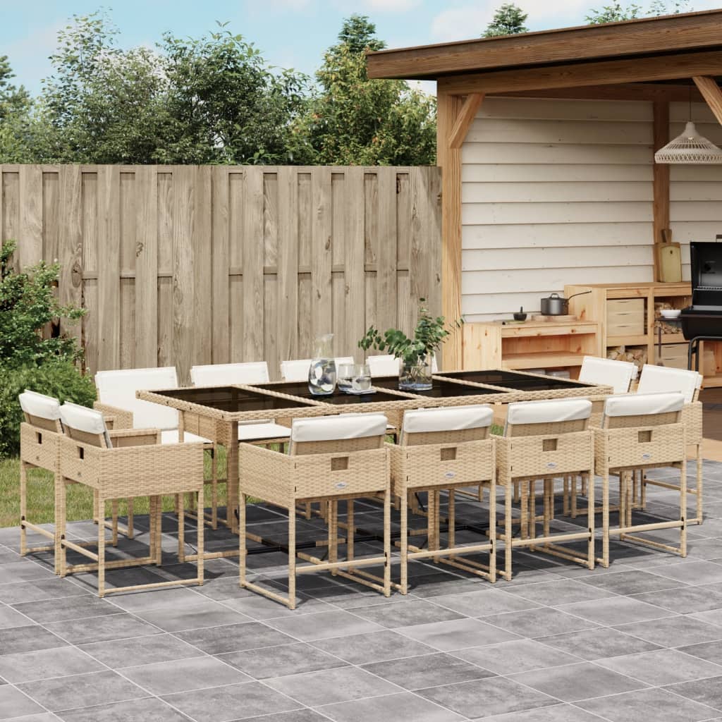 Set da Pranzo da Giardino 13 pz con Cuscini Beige in Polyrattan 3278169