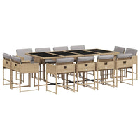 Set Pranzo da Giardino 13 pz con Cuscini Beige Misto Polyrattan 3278171