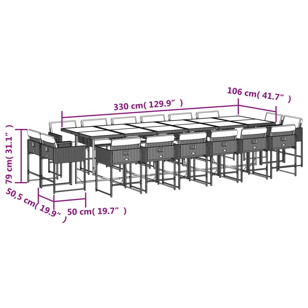 Set da Pranzo da Giardino 17 pz con Cuscini Nero in Polyrattan 3278189