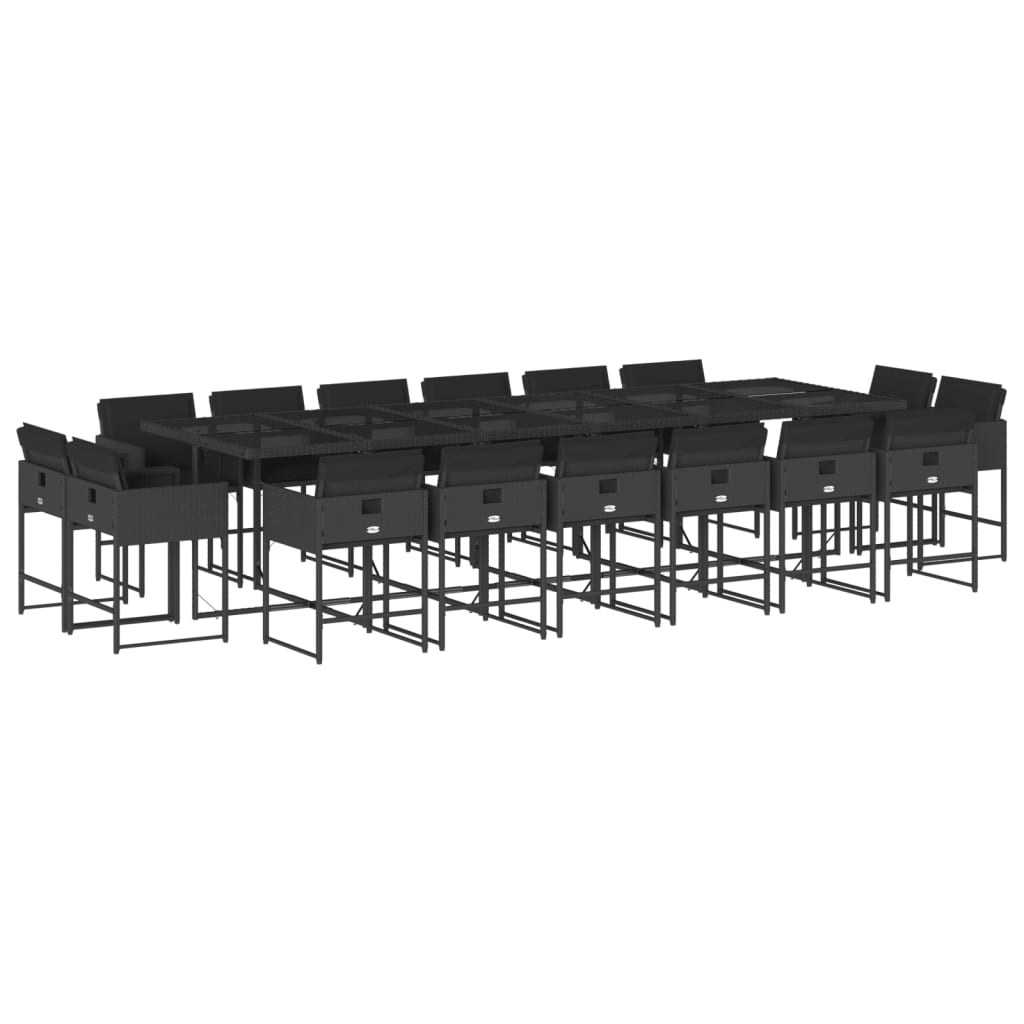 Set da Pranzo da Giardino 17 pz con Cuscini Nero in Polyrattan 3278190