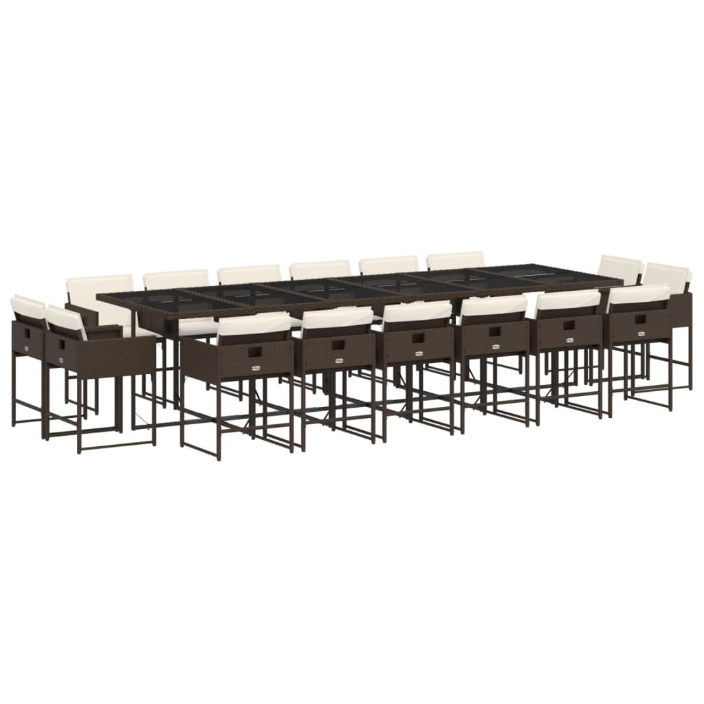 Set da Pranzo da Giardino 17 pz con Cuscini Marrone Polyrattan 3278192