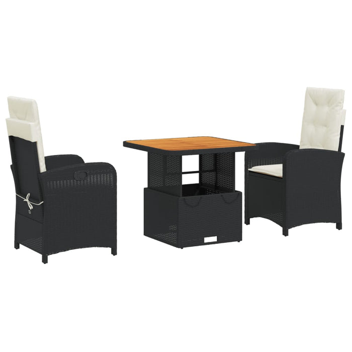 Set da Pranzo da Giardino 3 pz con Cuscini Nero in Polyrattancod mxl 90605