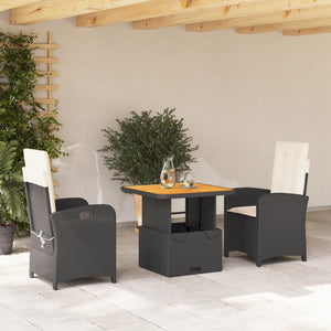 Set da Pranzo da Giardino 3 pz con Cuscini Nero in Polyrattan 3277313